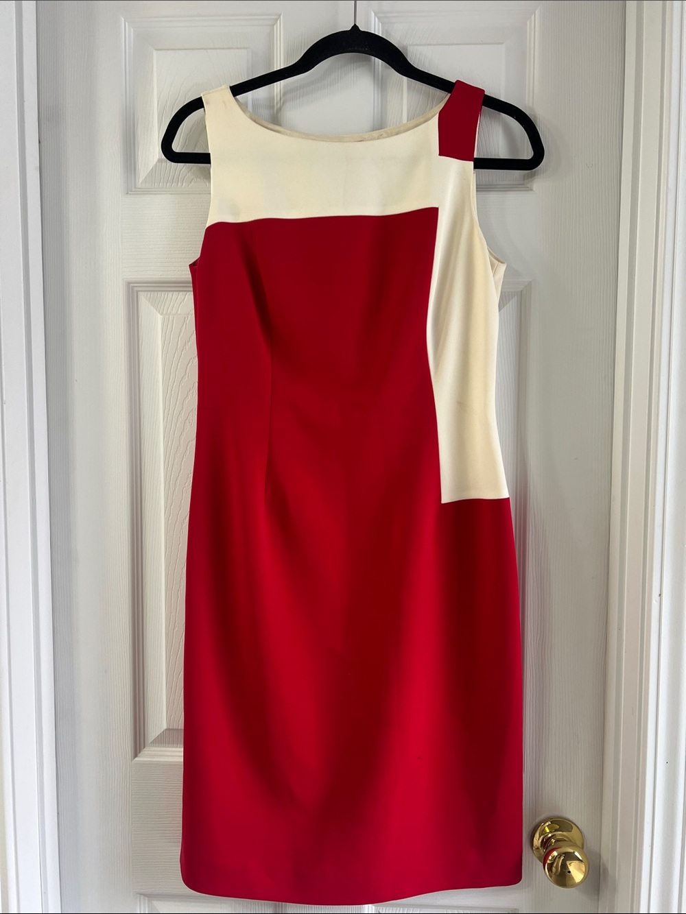Vintage Jones New York Red and Cream Colorblock Sheath Dress PP17” Length 38”
